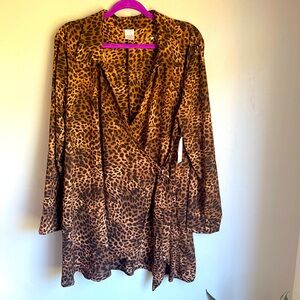 Time and Tru Leopard Print Wrap Dress - Brown